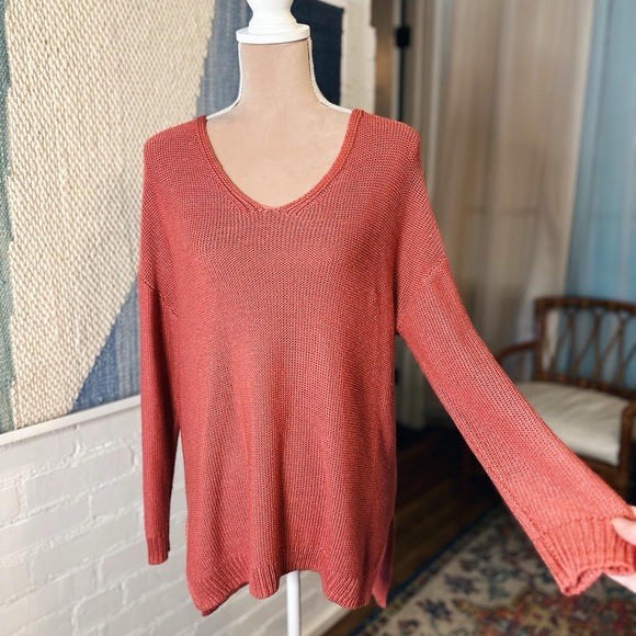 Workshop Republic Clothing Salmon Pink Wool Blend Crochet Sweater - Picture 1 of 11